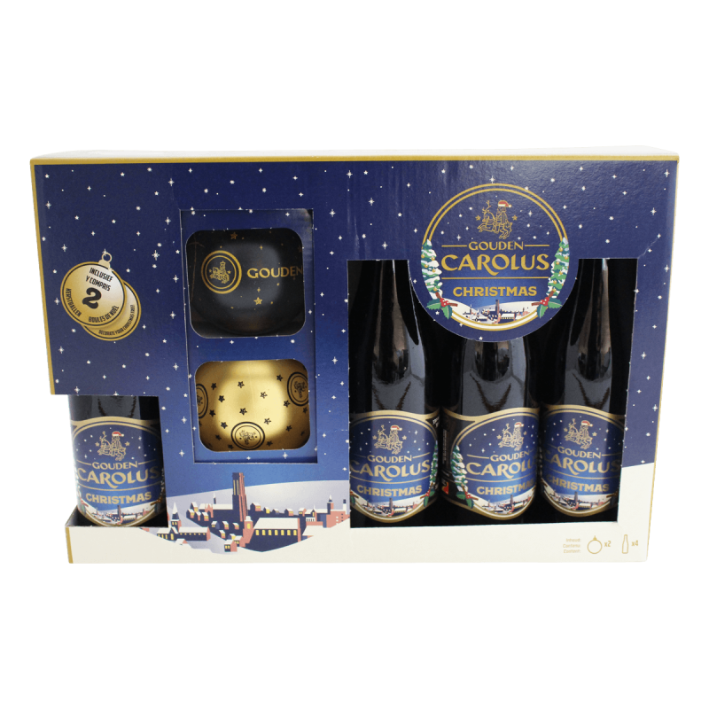 Gouden Carolus Christmas VC
Coffret 4 bouteilles de 33 cl + 2 boules 