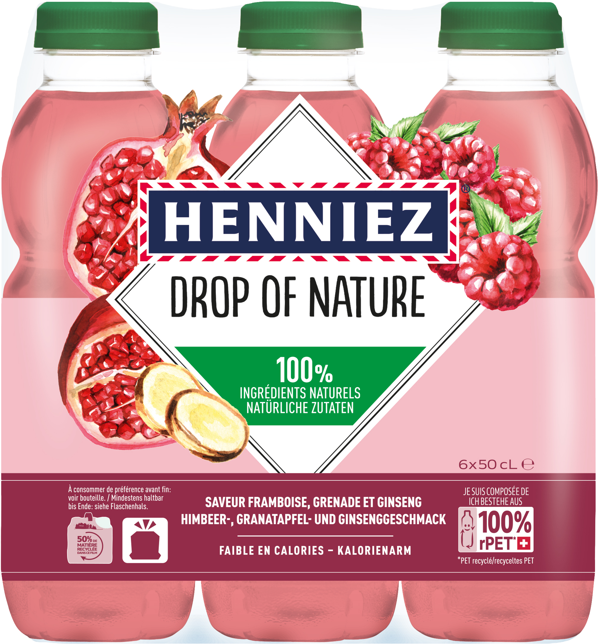 Henniez drop of nature framboise-grenade-ginseng Pet  **
4 x 6-pack