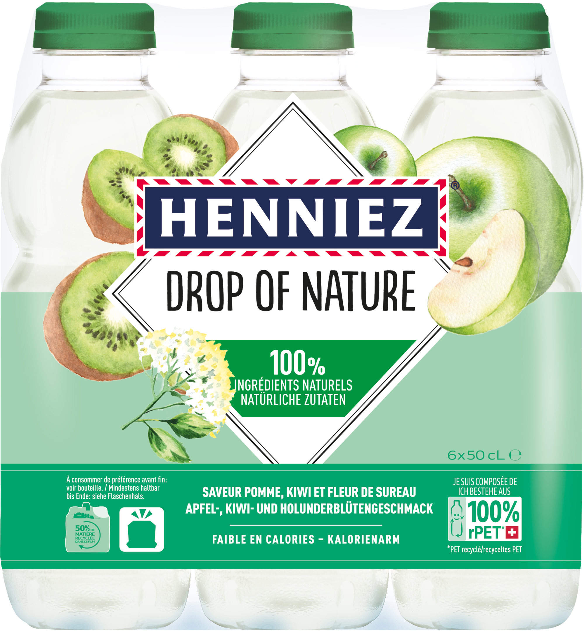 /Henniez drop of nature pomme-kiwi-sureau Pet  **
4 x 6-pack