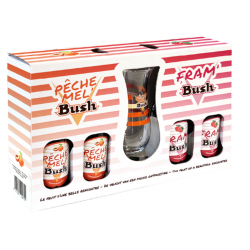 Peche Mel'Bush et Fram'Bush coffret VC
4 bouteilles 33cl + 1 verre